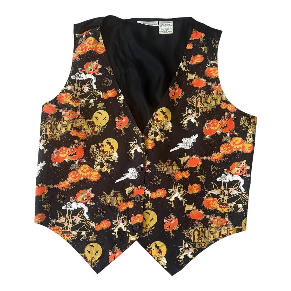 Vintage Basic Editions Novelty Halloween Pumpkin Ghost Witch Cotton Vest L